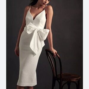Rebecca Vallance Genevieve Bow V-Neck Sheath Midi Dress US 10 NWOT